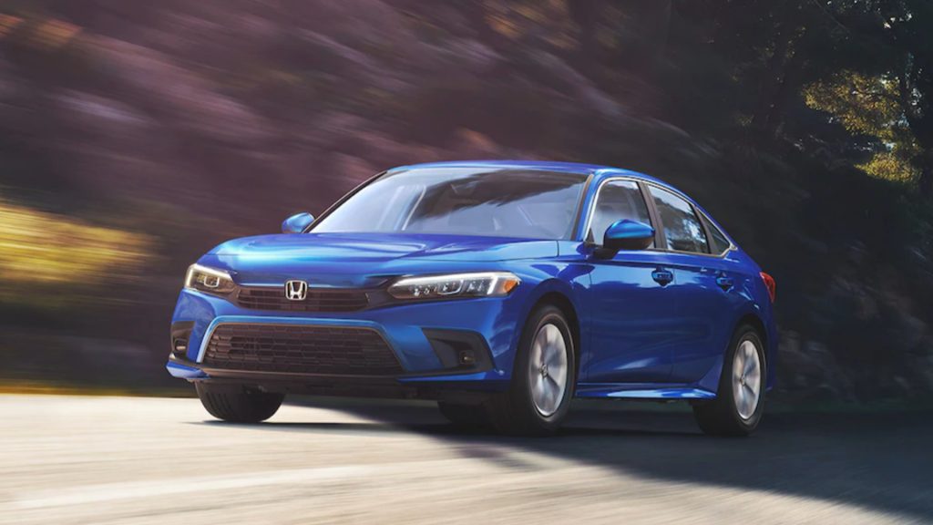 a blue 2021 Honda Civic in action 
