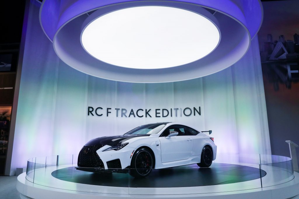 White Lexus RC F Track Edition is on display during the New York International Auto Show