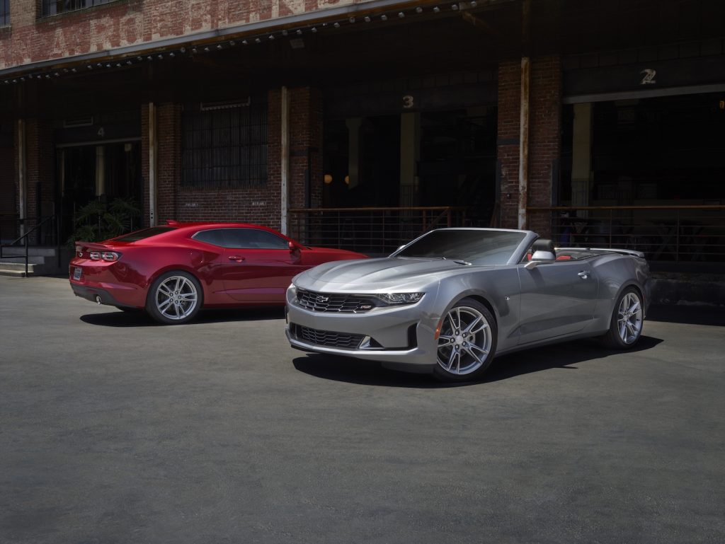 Two 2021 Chevrolet Camaros parked, the Camaro is one of the fastest affordable cars