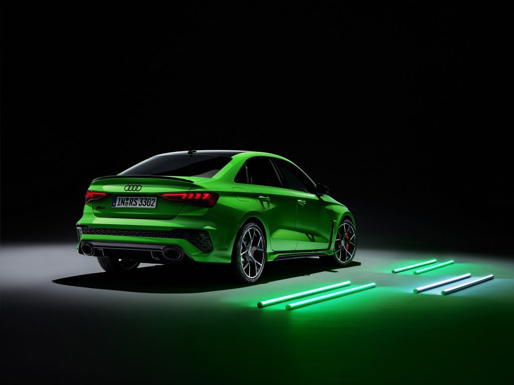 The rear of the Kyalami Green Audi RS3