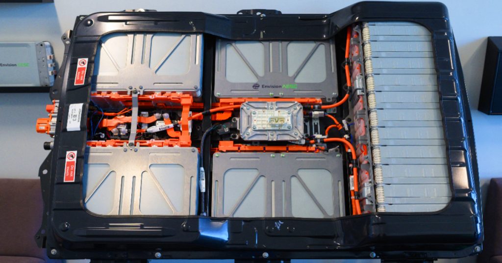 A Nissan Leaf electric vehicle battery. 