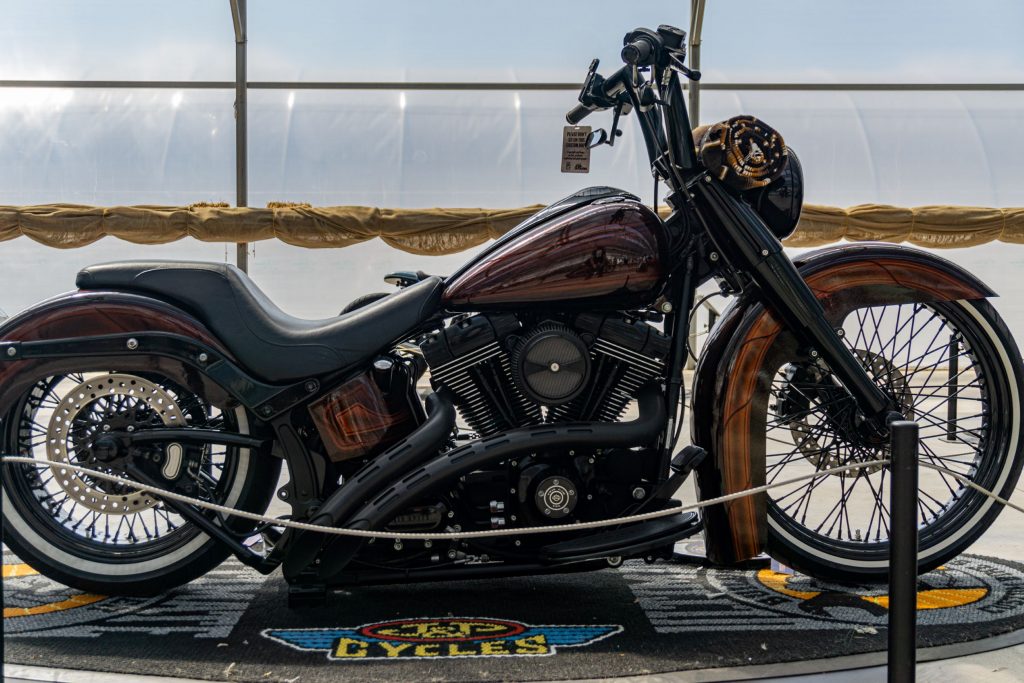 Fornarelli Motorsports' custom brown-and-black 2010 Harley-Davidson Fat Boy Lo right side view